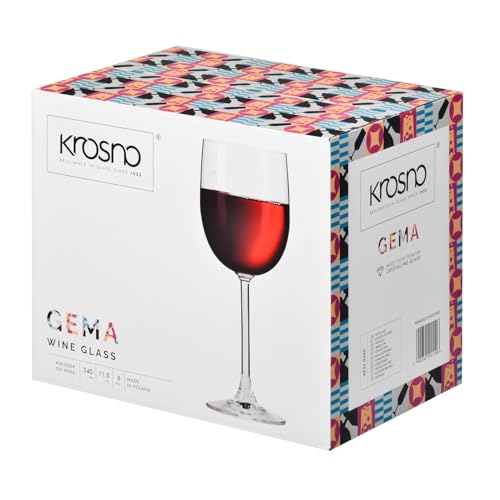 KROSNO Wine Glasses Set of 6, 11.5 oz, Gema Collection | White or Red Wine Set, Lead-Free Crystal Glassware, Drinking Glasses, Aperol Spritz Glases, Wedding Gift, Dishwasher Safe - size: 340ml