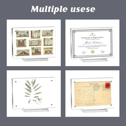 Acrylic Picture Frames 4x6 In 5 Pack,Clear Magnetic Photo Frame | Double Sided Frameless Floating, Can Horizontal & Vertical Tabletop, for Family,Office,Wedding Certificate Documents Frame - size: 4x6 in-5 pack