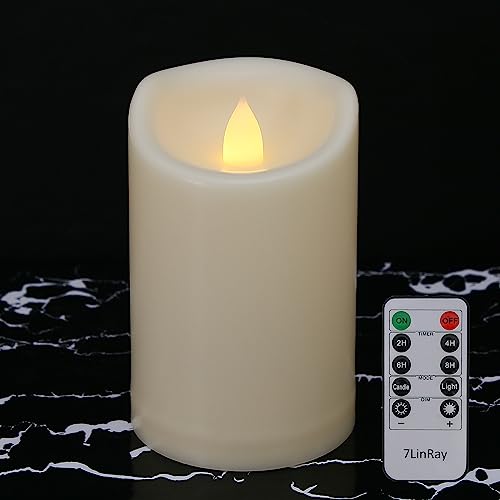 3" x 5" Flameless Candles Outdoor Battery Operated Candles with Remote and Timer, Waterproof Flameless Pillar Flickering LED Candles for Home Wedding Decor, Ivory Plastic, 1 Pack - color: 1 Pack-D3"x H5"