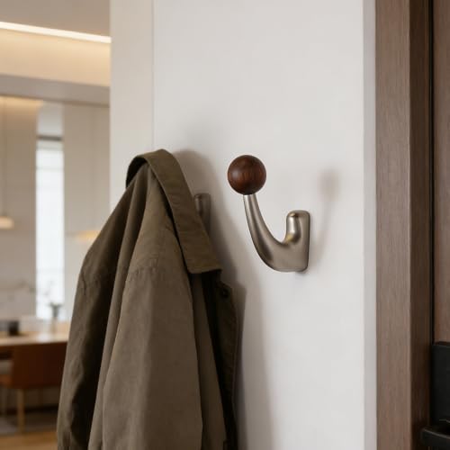 wall-Mounted Light Luxury Coat Hooks, Used for Hanging Coats, Hats, Scarves and Towels, Suitable for Entrance Halls, bathrooms and bedrooms (2, 7110Brushed Nickel + Walnut Wood) - color: 7110Brushed nickel + walnut wood