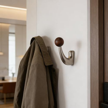 wall-Mounted Light Luxury Coat Hooks, Used for Hanging Coats, Hats, Scarves and Towels, Suitable for Entrance Halls, bathrooms and bedrooms (2, 7110Brushed Nickel + Walnut Wood) - color: 7110Brushed nickel + walnut wood
