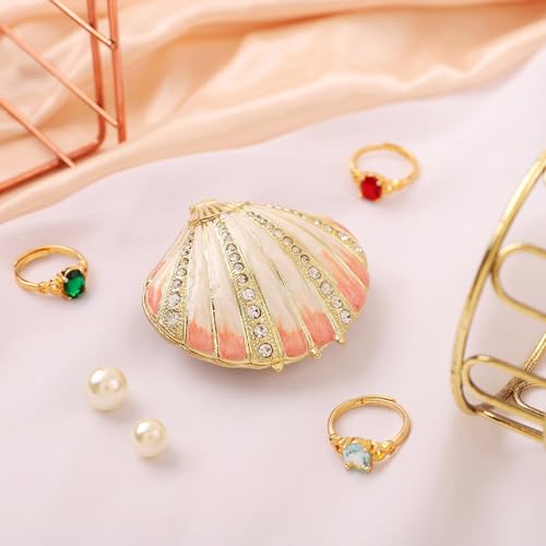 QIFU Hand Painted Pink Shell Style Enamel Trinket Box Hinged, Unique Small Jewelry Box to Store Your Jewelry in Style - style: Shell