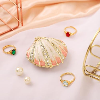 QIFU Hand Painted Pink Shell Style Enamel Trinket Box Hinged, Unique Small Jewelry Box to Store Your Jewelry in Style - style: Shell