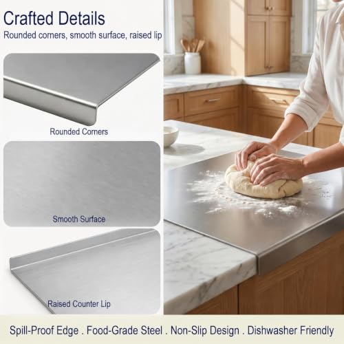 Stainless Steel Cutting Board with Counter Lip,Metal Pastry Board Kitchen | Dishwasher Safe Prep Tray for Meat, Vegetables, Bread and Dough,(16x11.8Inch) - size: 16"L x 11.8"W