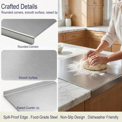 Stainless Steel Cutting Board with Counter Lip,Metal Pastry Board Kitchen | Dishwasher Safe Prep Tray for Meat, Vegetables, Bread and Dough,(16x11.8Inch) - size: 16"L x 11.8"W
