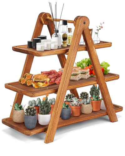 Manspdier Extra Large Wood 3 Tier Serving Tray Three Tiered Cupcake Stand, Rectangle Serving Platter Wooden Farmhouse Tiered Tray, Party Serving Brown Decorative Tray Decor - size: 17.2X7.5 Inch