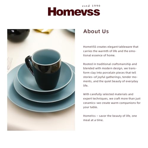 HomeVss Stoneware Two-Tone Colors Life 12pc Dinner Set, Outside Shiny Black + Inside Matte Glaze Turquoise - color: Turquise, size: 12pc Set