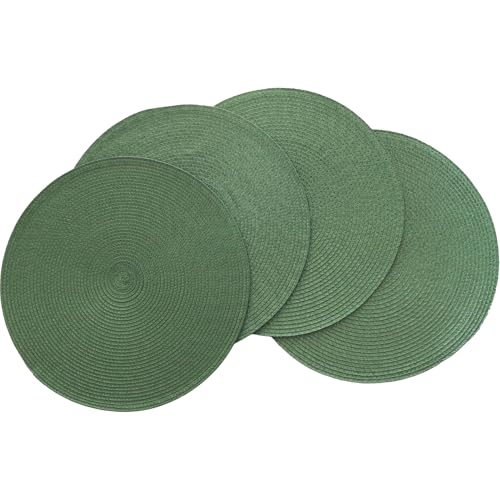Winknowl 15 Inch Round Braided Placemats Set of 4, Washable Cotton Polyester Table Mats, Heat Resistant Non-Slip Place Mats for Kitchen Dining Table Decor (Olive,4pcs) - color: Olive, size: 4pcs