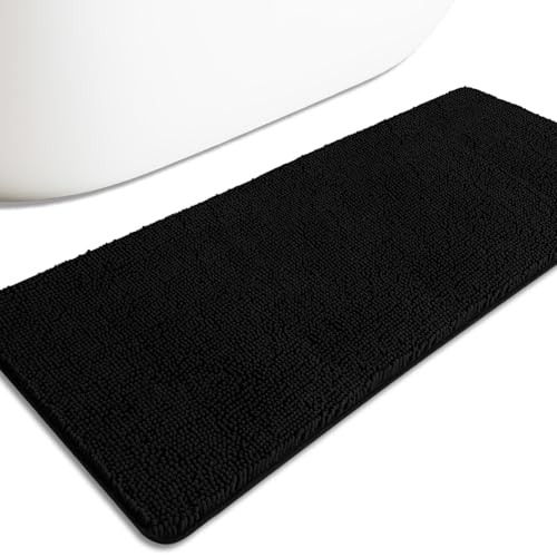 Bathroom Runner Rug 24 x 60 Inch – Extra Large Long Bath Mat | Absorbent and Washable Thick Chenille Bath Rug Non-Slip Runner Rug for Bathroom, Shower, Sink(Black) - color: Black, size: 24" x 60"