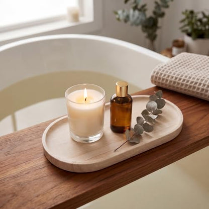YKAJO Wooden Vein Beige Oval Marble Tray, 11.8x5.9 Perfume Organizer Dish | Honed natural stone; jewelry & trinket dish, ring & key holder, soap & candle catchall; bath counter, dresser, coffee table - color: Wooden Vein Beige, size: 11.8" x 5.9" x 0.6"