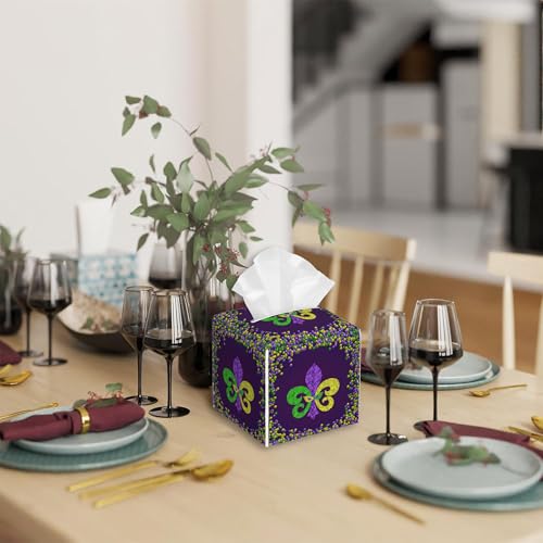Tissue Box Cover,Mardi Gras Carnival Fleur De LYS Leather Tissue Box Holder Square Facial Paper Case Organizer Dispenser for Bathroom Vanity Countertop Tabletop Car Office - color: Color7