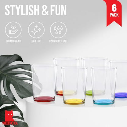 Red Co. Multicolor Large Drinking Glasses for Water, Juice and Cocktails, 16 Ounce - Set of 6