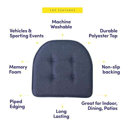 Sweet Home Collection Chair Cushion Memory Foam Pads Tufted Slip Non Skid Rubber Back U-Shaped 17" x 16" Seat Cover, 2 Count (Pack of 1), Denim Blue - color: Denim Blue, size: 2 Pack, style: Foam Pads