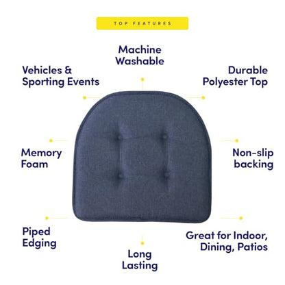 Sweet Home Collection Chair Cushion Memory Foam Pads Tufted Slip Non Skid Rubber Back U-Shaped 17" x 16" Seat Cover, 2 Count (Pack of 1), Denim Blue - color: Denim Blue, size: 2 Pack, style: Foam Pads