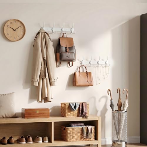 YUNISS Coat Rack Wall Mounted，4 Tri Stainless Steel Coat Hook for Coat Hat Robes Towel in Mudroom Entryway (White, 2 Pack 4) - color: White, size: 2 Pack 4