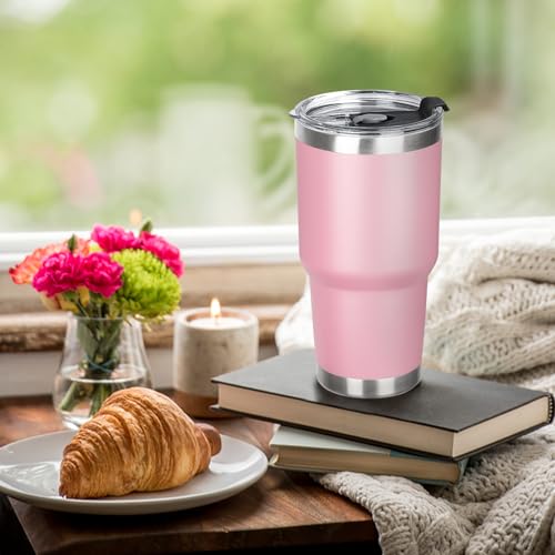 30 oz Tumbler with Lids and Straws Double Wall Vacuum Insulated Tumbler,Stainless Steel Leak-proof Tumbler Cup Powder Coated Travel Coffee Mug for Cold and Hot Drinks,Black Pink,2 pack - color: Black-Pink, size: 30 Ounces
