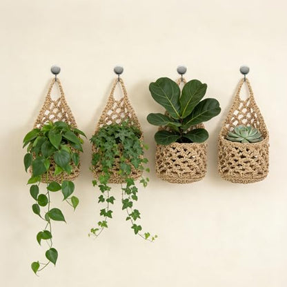 Foxtell 6 Pack Macrame Plant Hangers, 9.4” x 5.1” Cotton Wall Hanging Plant Baskets, Boho Woven Hanging Storage Flower Baskets for Indoor Outdoor Plants, Herbs & Home Decor