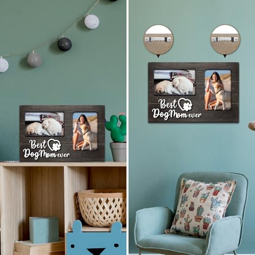 Dog Mom Gifts, Mothers Day Dog Mom Gift for Dog Lover, Dog Lovers for Women 3D Photo Frame Hold 4x6 Inches Two Photos - Great Dogmom Ever Picture Frame Present for Her - color: Dog Mom