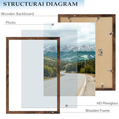 10x15 Picture Frame Deep Brown for Wall Hanging, Wood 10 x 15 Frame Photo Frame for Wall Horizontally or Vertically, Deep Brown, 3 Pack - size: 10x15 inch
