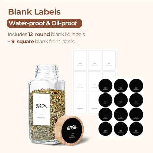 ComSaf Glass Spice Jars with with Labels 8 oz 6 Pack Bamboo Lids | Empty Containers, Seasoning Herb Powder, Salt Pepper Chili, Spice Rack Organization, Kitchen Cabinet Storage, Funnel Included - color: 8oz*6 Bamboo Lids