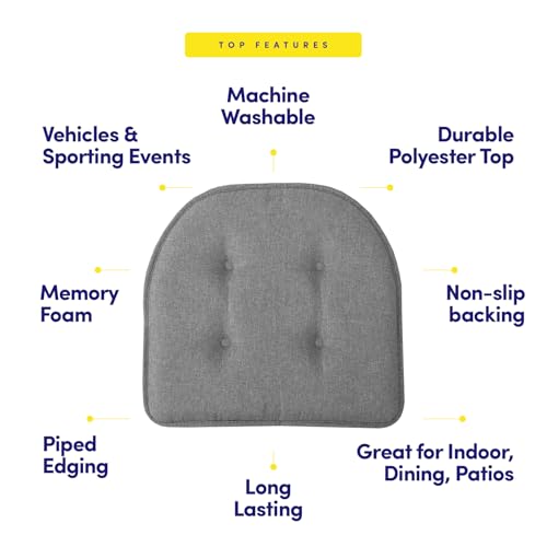 Sweet Home Collection Chair Cushion Memory Foam Pads Tufted Slip Non Skid Rubber Back U-Shaped 17" x 16" Seat Cover, 2 Count (Pack of 1), Grey - color: Gray, size: 2 Pack, style: Foam Pads