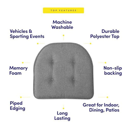 Sweet Home Collection Chair Cushion Memory Foam Pads Tufted Slip Non Skid Rubber Back U-Shaped 17" x 16" Seat Cover, 2 Count (Pack of 1), Grey - color: Gray, size: 2 Pack, style: Foam Pads