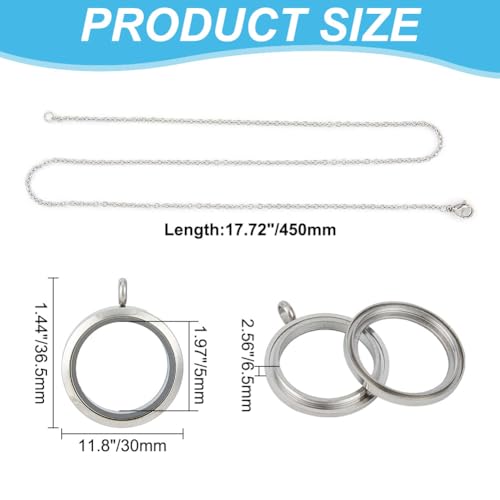 4pcs Photo Locket Charms Necklace Round Stainless Steel Locket Pendants Crystal Double-Sided Picture Frame Memory Locket Charm with 17.7inch Chain for Wedding Jewellery Making Photo - color: Silver B