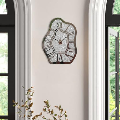 Modern Wall Clock for Living Room Decor Silver Crystal Crush Diamond Mirrored Clocks Irregular Mirror Clock Unique Wall Decorative for Bedroom Kitchen Dining Room - style: Cloud
