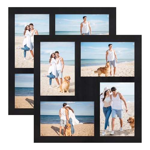 YESKAY 4x6 Picture Frame Collage with Real Glass,4 x 6 Wooden Frame,4 Opening 4 by 6 Photo Frame for Wall Decor or Tabletop,Rustic Black,2 Pack - color: Rustic Black, size: 4x6-4 Opening(OD:11x11in)