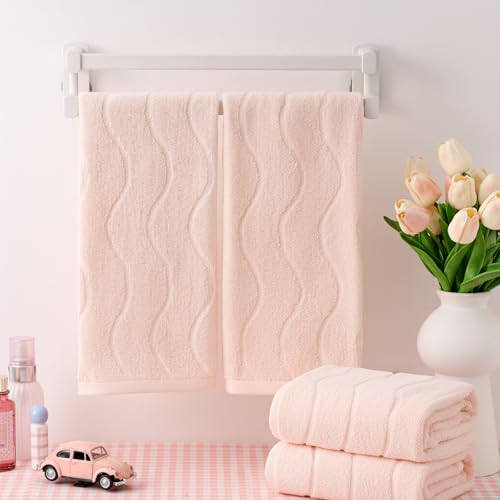 4 Pack Pink Hand Towels for Bathroom 100% Cotton Soft Quick to Dry Towel Wavy Striped Jacquard Towels 14x29 Inch Absorbent Boho Bathroom Decor for Kitchen Festival Gift - color: Pink