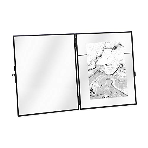 Isaac Jacobs 8x10 Black Vertical Metal Floating Photo Frame, Locket Closure | Modern Style Brass and Glass, Metal Floating Desk Photo Frame (Vertical), with Locket Closure, Art, Mementos & Keepsakes - size: 8x10