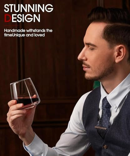 OJA Wine Glasses Set, Crystal Stemless Red Wine Glass, Set of 6, 13.5 oz | Dishwasher Safe, Red White Wine glass, Hand Blown, Unique Gifts for Him Her for Birthday, Wedding, Christmas, Anniversary - style: Set of 6-13.5 oz