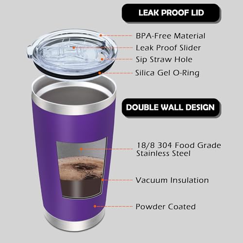 20oz Tumbler with Lid Stainless Steel Tumblers Insulated Mug Purple 12P - color: Purple