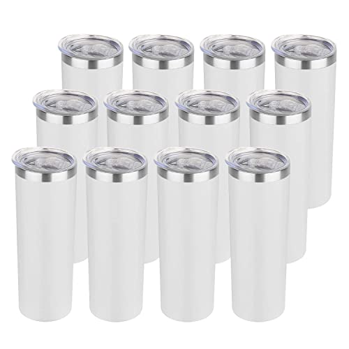 HASLE OUTFITTERS 20 oz Skinny Tumblers Bulk Set, Stainless Steel Insulated Slim Tumblers with Lids, Reusable Double Wall Travel Coffee Mugs, Durable Powder Coated Travel Water Cups(White, 12) - color: White, size: 20 oz (12 Count)