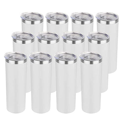 HASLE OUTFITTERS 20 oz Skinny Tumblers Bulk Set, Stainless Steel Insulated Slim Tumblers with Lids, Reusable Double Wall Travel Coffee Mugs, Durable Powder Coated Travel Water Cups(White, 12) - color: White, size: 20 oz (12 Count)