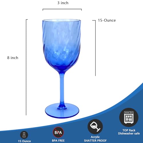 Yalin Set of 6 Unbreakable 15 oz Acrylic Plastic Wine and Water Tumbler Stackable Goblets. (Blue, 15 oz) - color: Blue, size: 15 oz