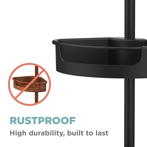 Zenna Home Tension Pole Shower Caddy Corner Organizer - Adjustable Standing Shower Caddy with 4 Baskets, 6 Hooks and Towel Bar, Rustproof Bathroom Tension Rod Organizer, 60 to 108 Inch, Matte Black