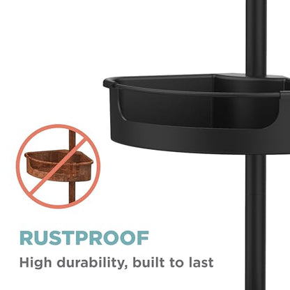 Zenna Home Tension Pole Shower Caddy Corner Organizer - Adjustable Standing Shower Caddy with 4 Baskets, 6 Hooks and Towel Bar, Rustproof Bathroom Tension Rod Organizer, 60 to 108 Inch, Matte Black