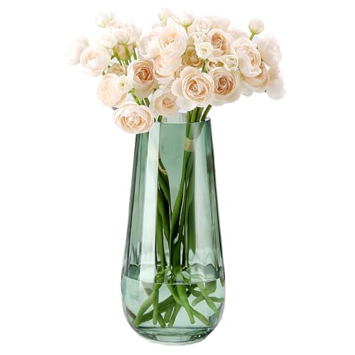 Modern Large Glass Vase H-9.8" Green Vases for Flowers, Centerpieces and Decorative Accents - Tall Plant Vase for Office Home Table Decor - color: Green