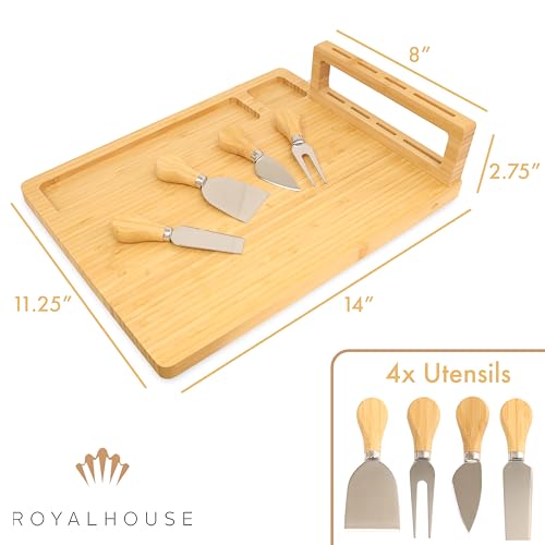 Bamboo Cheese Board and Knife Set with Magnetic Holder | Serving Tray for Crackers, Meat, and Wine - Anniversary and Wedding Gift - style: Cheese Board Set with Magnet Holder