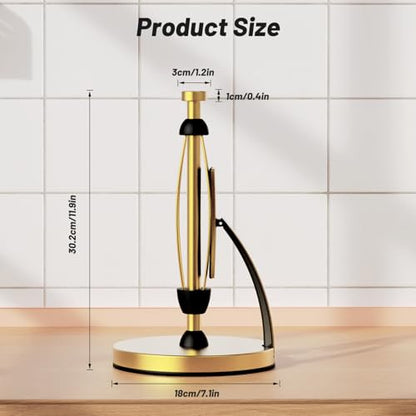 VEHHE Gold Paper Towel Holder Countertop, One-Handed Tear, Stainless Steel, Stand Paper Towel Holder with Spring Activated Arm & Non Slip Weighted Base, for Kitchen Bathroom - color: Gold, size: Eva Pad Base