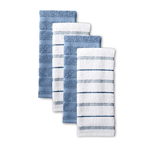 KitchenAid Albany Kitchen Towel 4-Pack Set, Blue Velvet/White, 16"x26" - color: Blue Velvet, size: 16"x26"