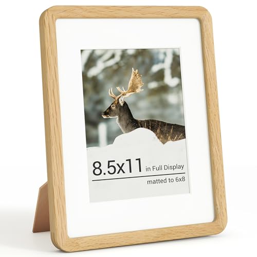 RICHFOCUS 8.5x11 Picture Frame, Solid Oak Wood Photo Frame with Double Tenon Rounded Corner & Chamfered Curved Edge, 8.5 by 11 Wooden Frame Matted to 6x8 Photos, Diploma Certificate Document Frame - color: Oak, size: 8.5x11