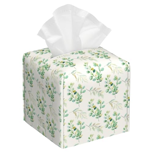 Watercolor Eucalyptus Leaves Tissue Box Cover Square,Green Botanical Floral Leather Tissue Box Holder Decorative Facial Cube Paper Cover Case Organizer for Bathroom Night Stands Desk Home - color: Color17