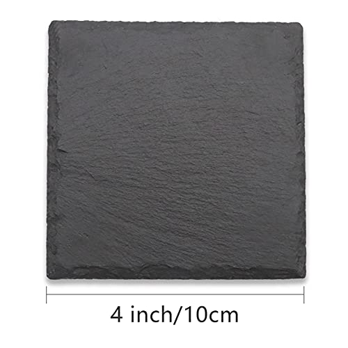 8 Pack 4 Inch Square Black Slate Coasters Set with Storage Holder | Natural Slate Stone Coasters, Laser Engraving Blanks, Anti-scratch Bottom, DIY Craft, for Office Bar Home Dinner Table Decor - size: 8 Square Coasters