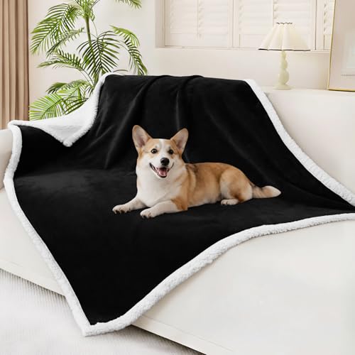 Smiry Waterproof Blanket Throw, Reversible Dog Blanket for Sofa Couch Bed | Soft Leakproof Sherpa Fleece, Washable Furniture Couch Protector for Large Dogs Cats, 50"x60", Black/White - color: Black/White, size: 50"x60"