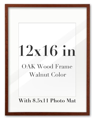 EcoHest 12x16 in Walnut Color Solid Oak Wood Narrow Border Picture Frame | Photo Frame with 8.5x11 Mat, Acrylic Front, Thick Backboard, Minimalist Photo Poster Display for Bedroom, Living Room, 1Pack - color: Walnut With Mat, size: 16"L x 12"W 1Pack