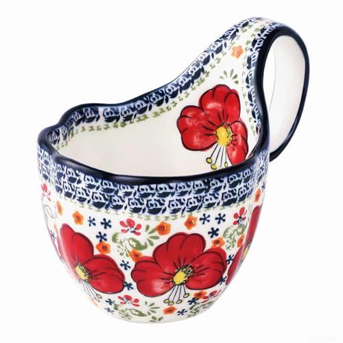ALMA Soup Bowl With Handle,16oz Handpainted Floral Soup Mug Microwave Safe | Ceramic Large Loop Handle, Enjoy Soup,Cereal,Stew,Ice Cream,Snack,Fruits,Chili, Farmhouse Gift for Grandma Mom Homemakers - color: Red Lily