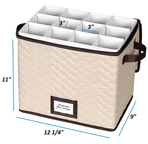 Wine Glass Storage Box with Dividers, Holds 12 Champagne Flute 3" Wide | Stemware Storage Case, Protects Fine China, Durable Quilted Microfiber, Carry Handles, Ideal for Champagne Flute - size: Champagne Flute, style: 1 Pack