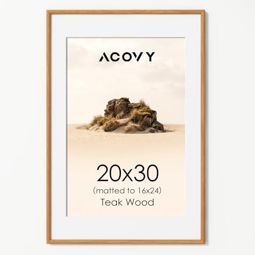 Acovy 20x30 Picture Frame, Natural Solid Teak Wood 20"x30" Photo Frame for Wall, Handcrafted Wooden Poster Frame 20 x 30 Matted to 16x24, High Definition Tempered Glass, Wall Hook Included, Natural Teak - color: Teak, size: 20"x30"